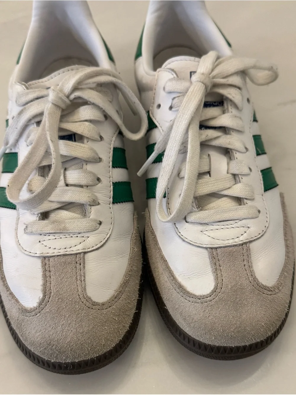 Adidas Sambas White Leather Sneakers with Green Stripes